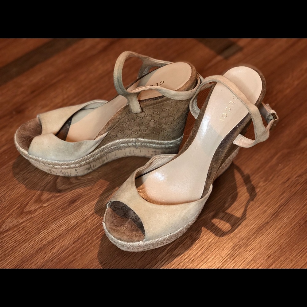 Gucci suede cork wedges
